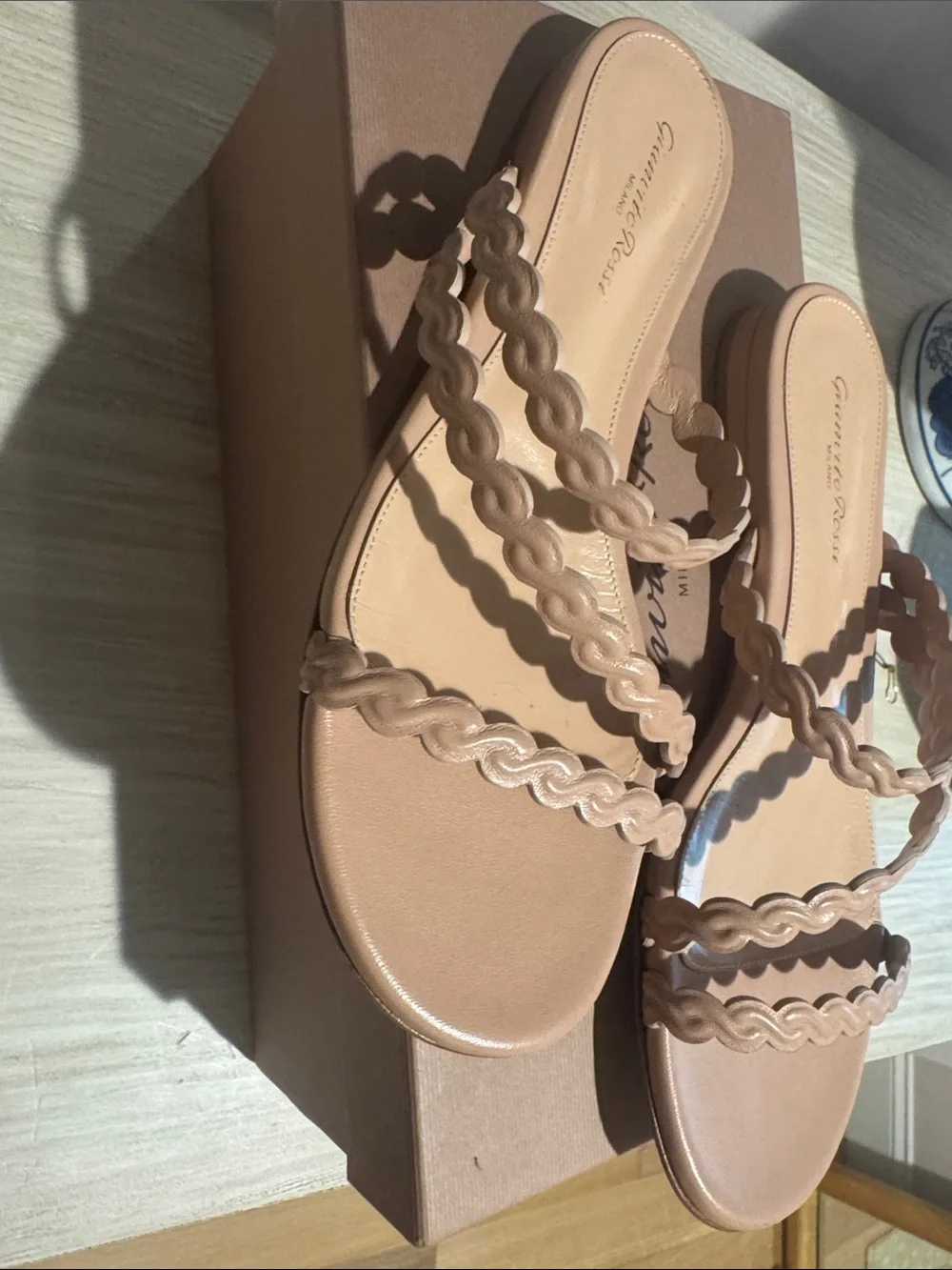 Gianvito Rossi Nude Pink Braided-Strap Flat Sandals